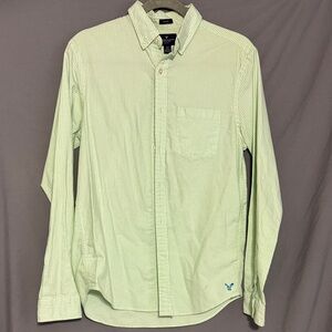 American Eagle Outfitters Light Green Striped Button Down Shirt